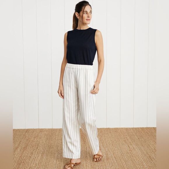 Jenni Kayne Bianca Stripped Straight Leg Pant in Navy Stripe XL - Picture 1 of 15